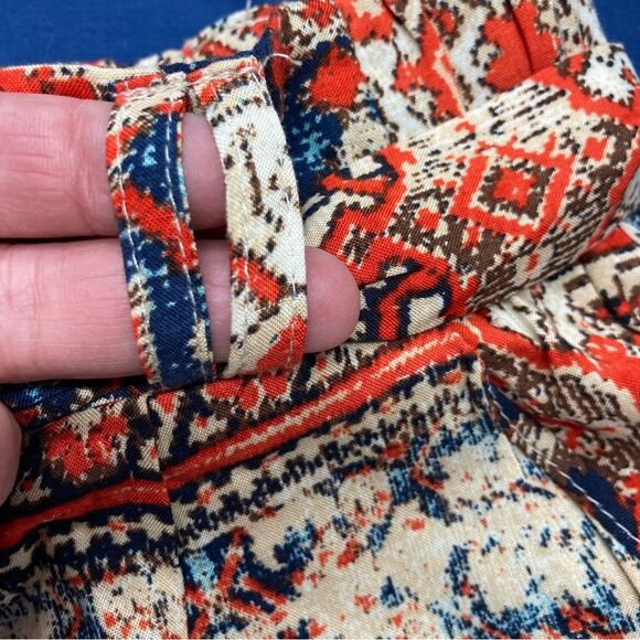 One 5 One Abstract Print Shorts SZ M Blue Orange Summer Elastic Waist Tie Belt - Picture 3 of 11